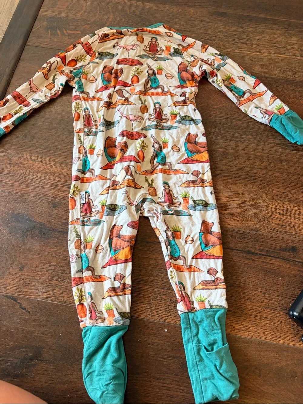 Fletch Kids Teal-Trim One-Piece Bamboo Pajamas with Animal Print